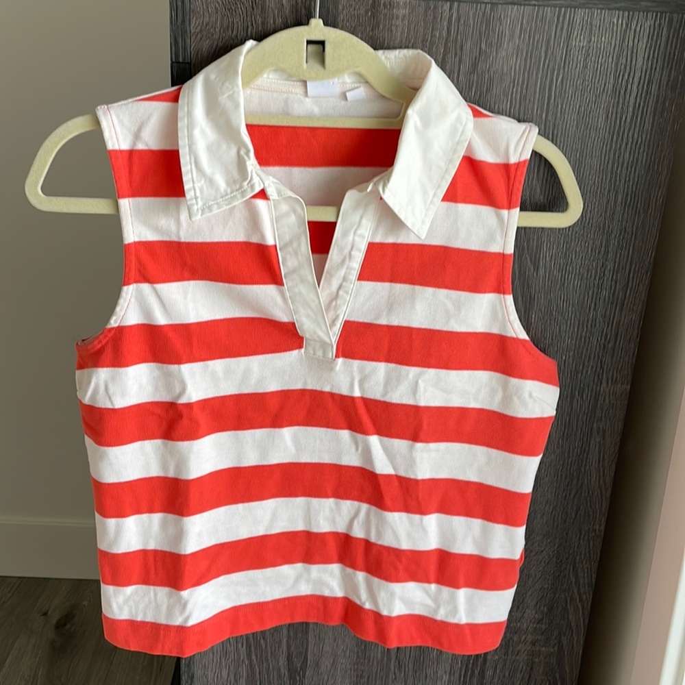 Gap Striped Sleeveless Crop top with V-neck & Collar.